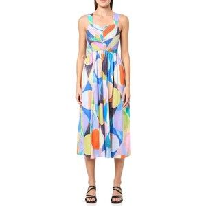 Nic + Zoe Social Circles Sarah Midi Dress Size M Smocked Vacation Summer Party
